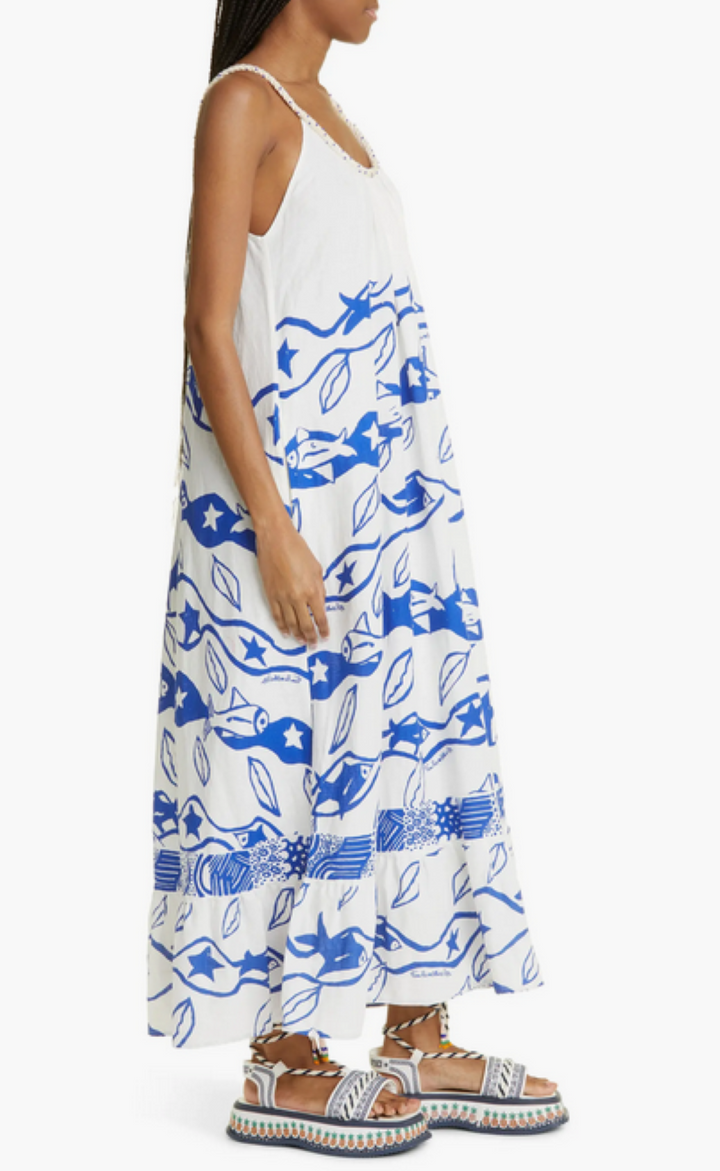 FARM Rio Pitta Waves Linen Blend Maxi Sundress