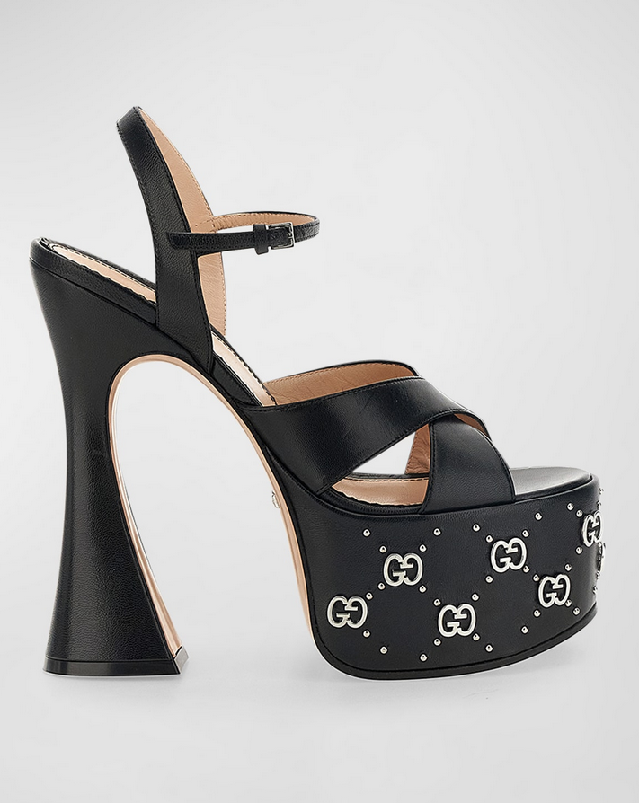 GUCCI Janaya Leather GG Stud Platform Sandals