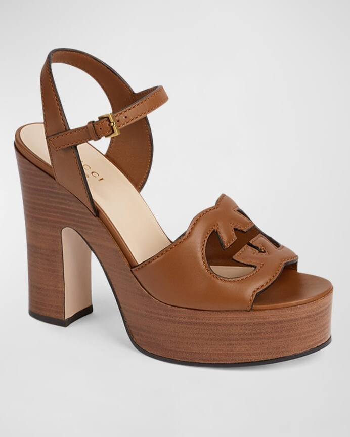 GUCCI Interlocking G Ankle-Strap Platform Sandals