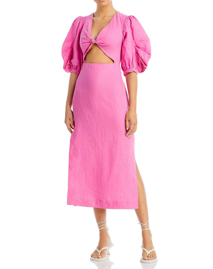 FARM Rio Linen Cut Out Midi Dress