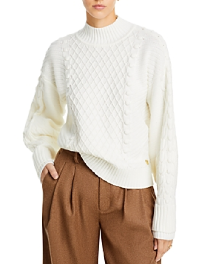 KARL LAGERFELD PARIS Cable Knit Mock Neck Sweater