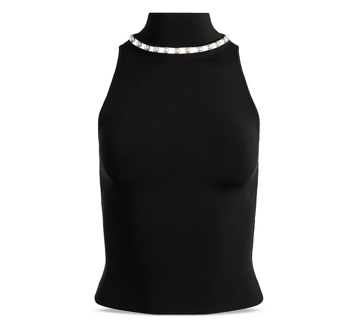 Alice and Olivia Annalee Faux Pearl Embellished Sleeveless Top