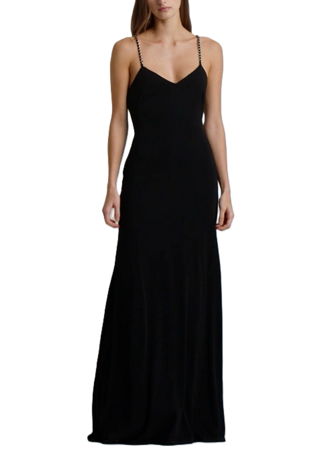 LAUREN RALPH LAUREN Chain-Strap Twisted-Back Gown