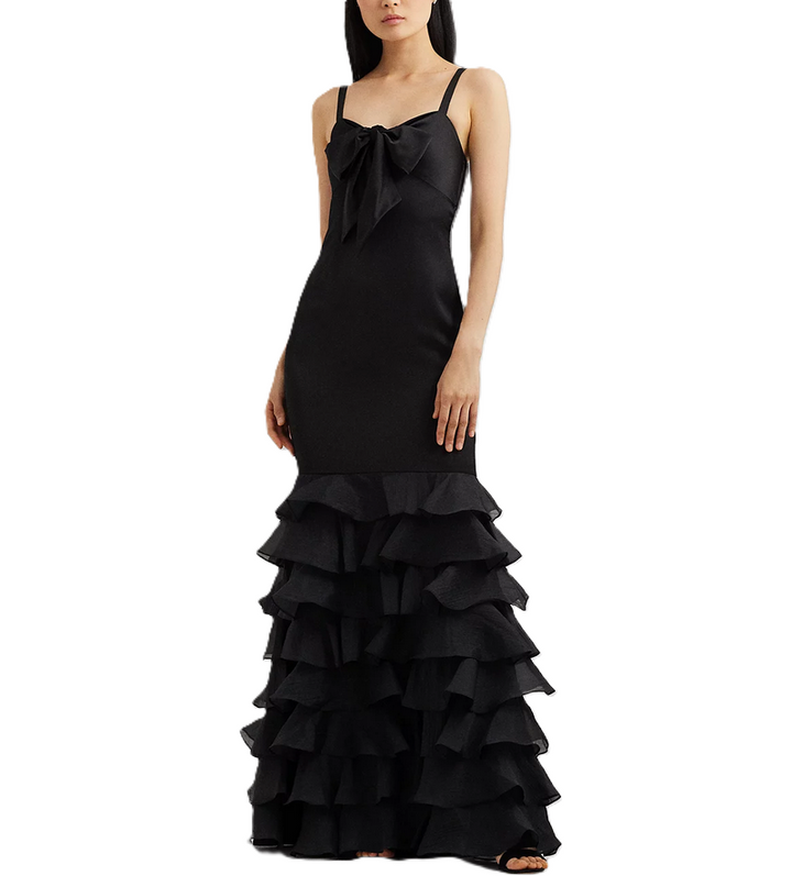 LAUREN RALPH LAUREN Satin Tiered Ruffled Gown