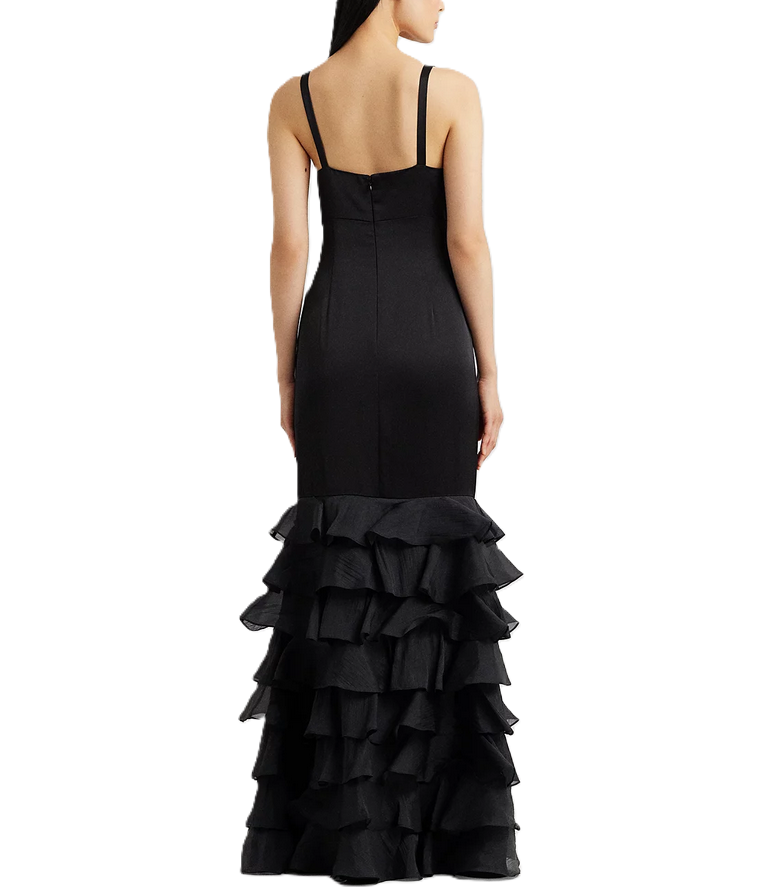 LAUREN RALPH LAUREN Satin Tiered Ruffled Gown