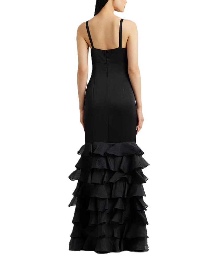 LAUREN RALPH LAUREN Satin Tiered Ruffled Gown