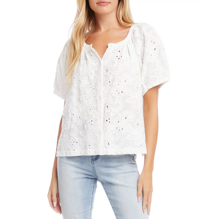 Karen Kane Button Front Lace Eyelet Top