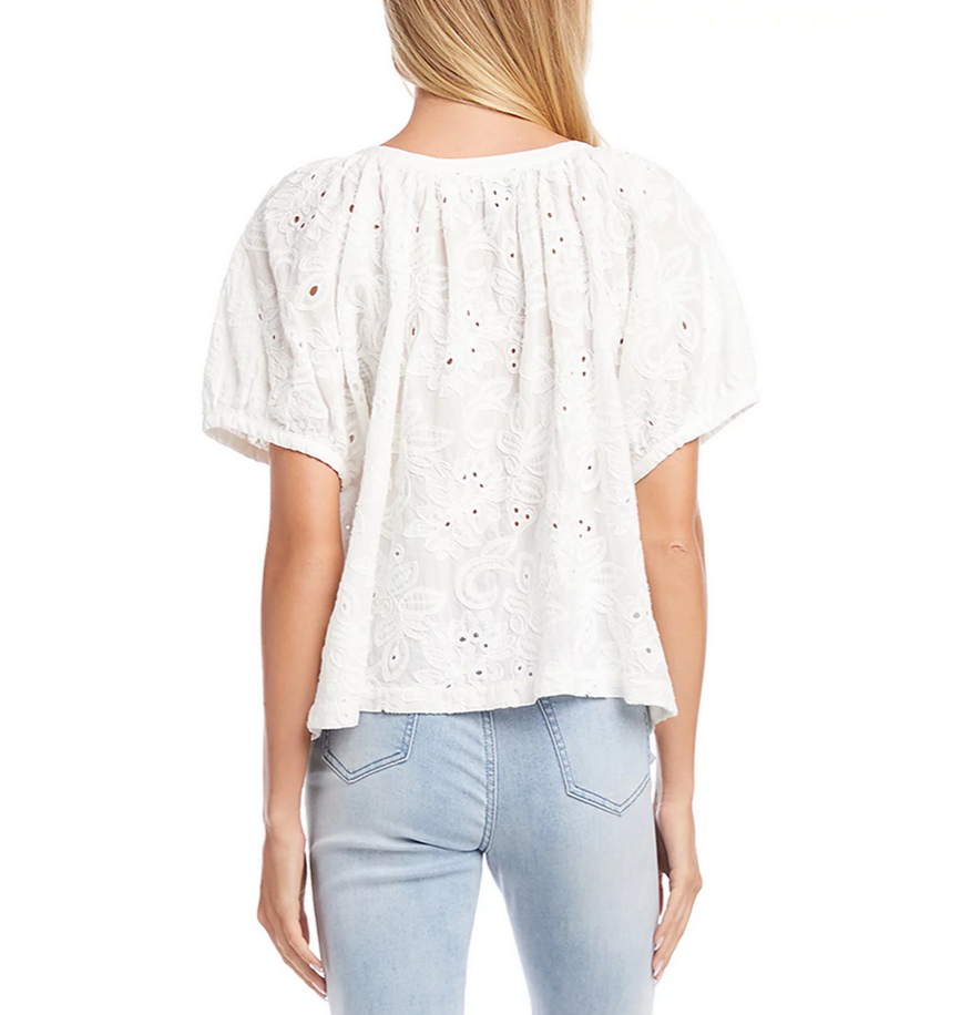 Karen Kane Button Front Lace Eyelet Top