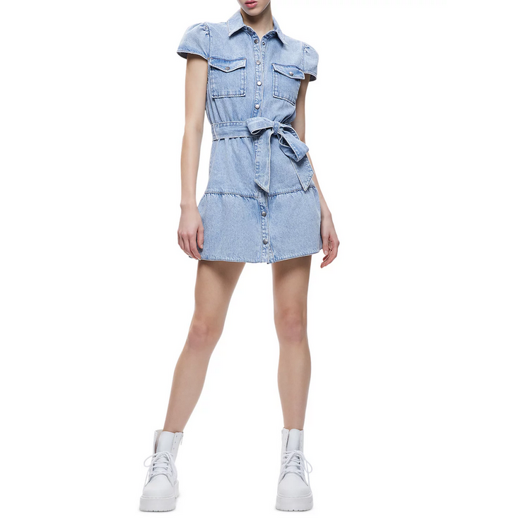 Alice and Olivia Miranda Denim Mini Shirt Dress