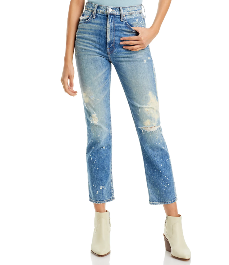 MOTHER Rider Ripped High Rise Ankle Straight Jeans