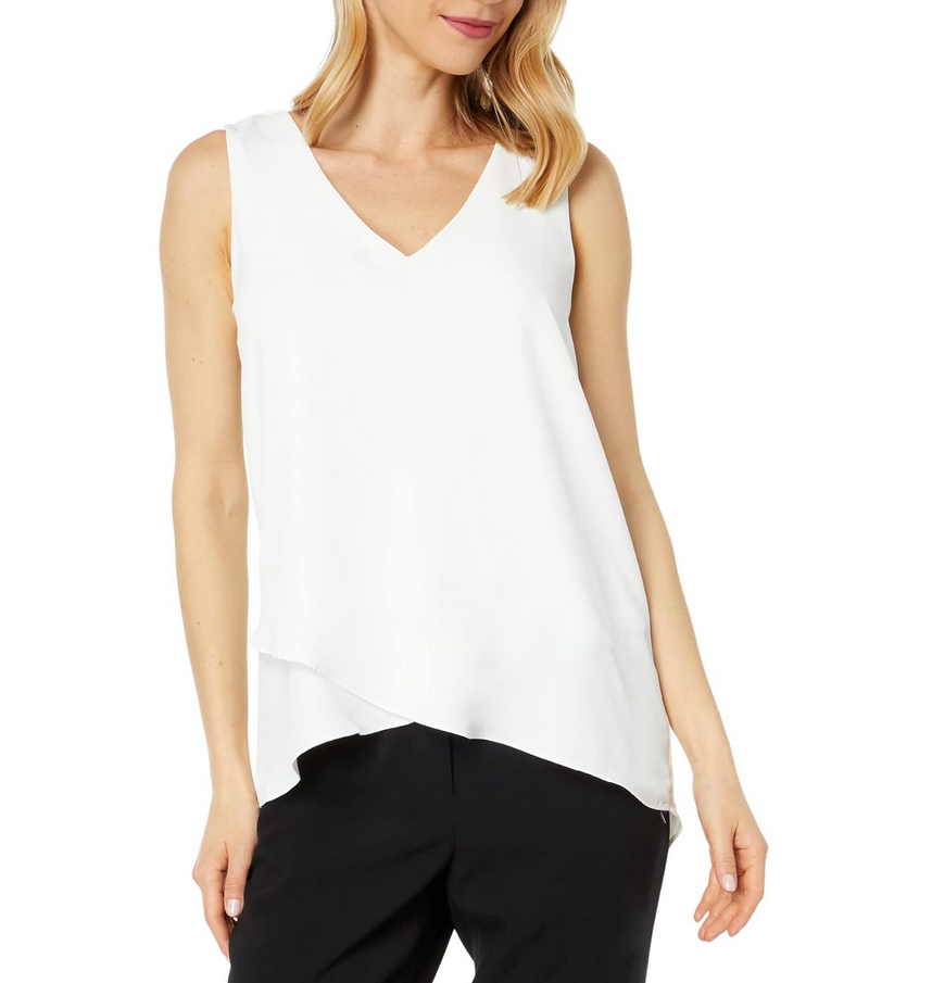 VINCE CAMUTO Sleeveless V Neck Overlap Blouse