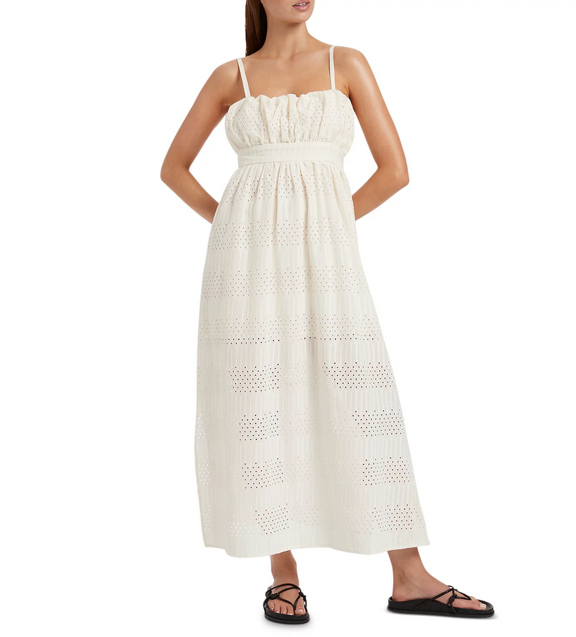 JETS Gathered Neck Eyelet Embroidered Dress