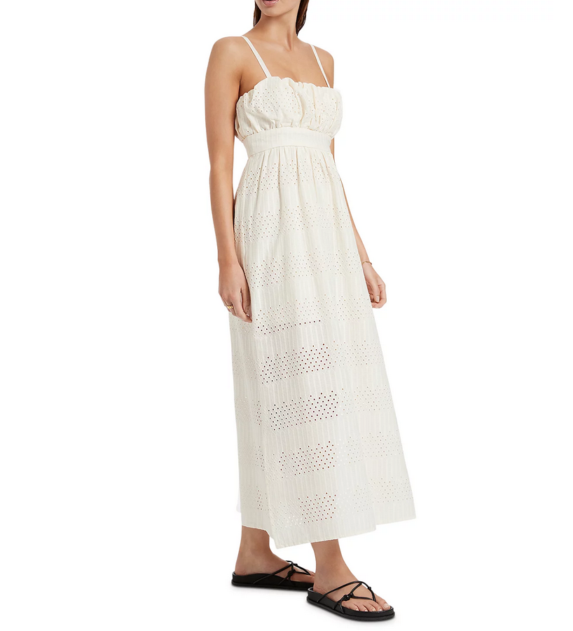 JETS Gathered Neck Eyelet Embroidered Dress