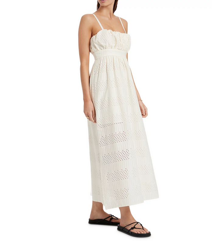 JETS Gathered Neck Eyelet Embroidered Dress