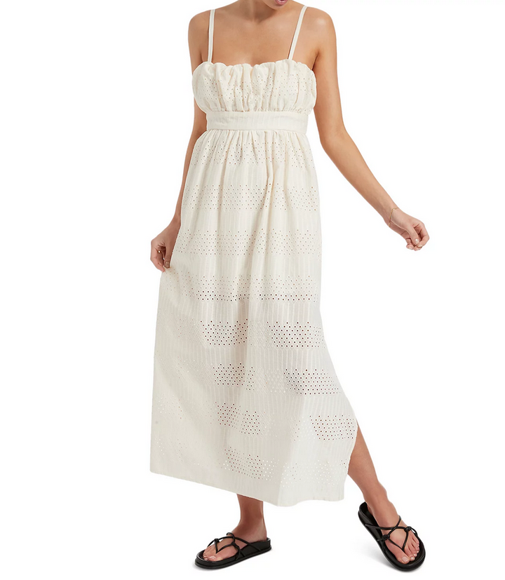 JETS Gathered Neck Eyelet Embroidered Dress