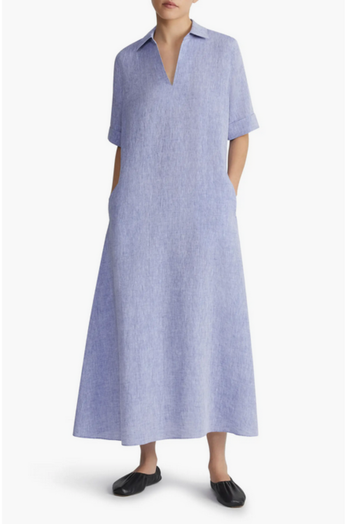 Lafayette 148 New York Short Sleeve Linen Popover Midi Dress