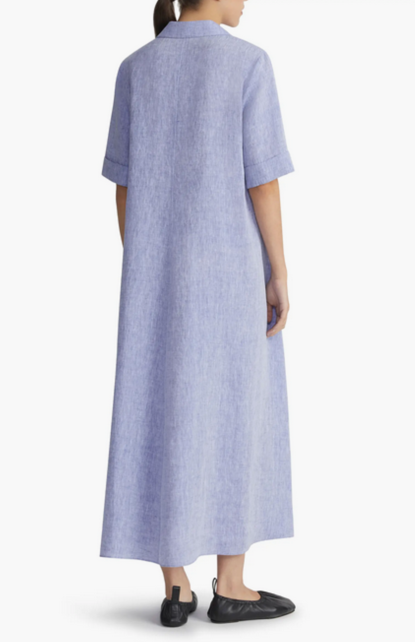 Lafayette 148 New York Short Sleeve Linen Popover Midi Dress