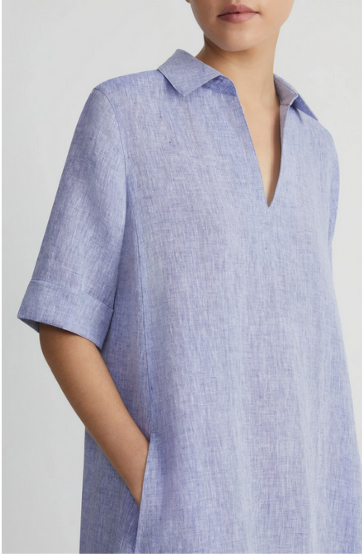 Lafayette 148 New York Short Sleeve Linen Popover Midi Dress