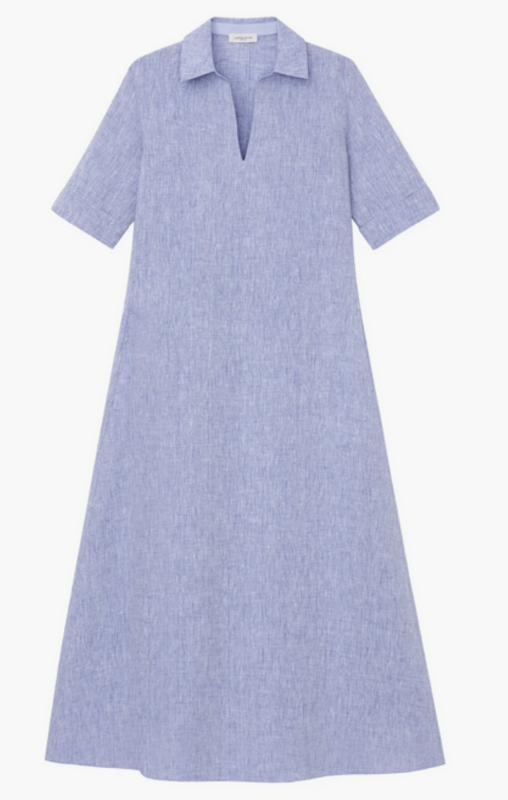 Lafayette 148 New York Short Sleeve Linen Popover Midi Dress