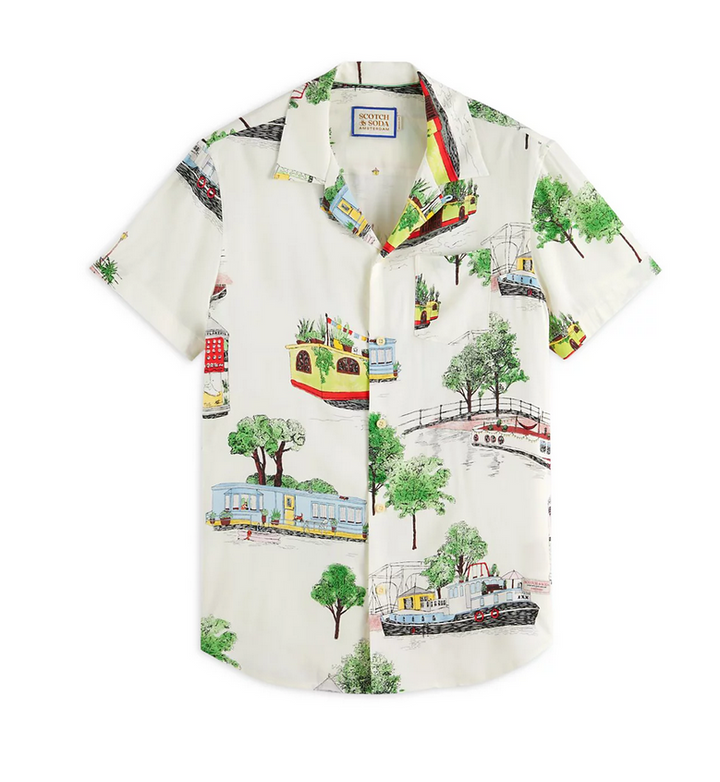 Scotch & Soda MEN Printed Short Sleeve Button Front Camp Shirt