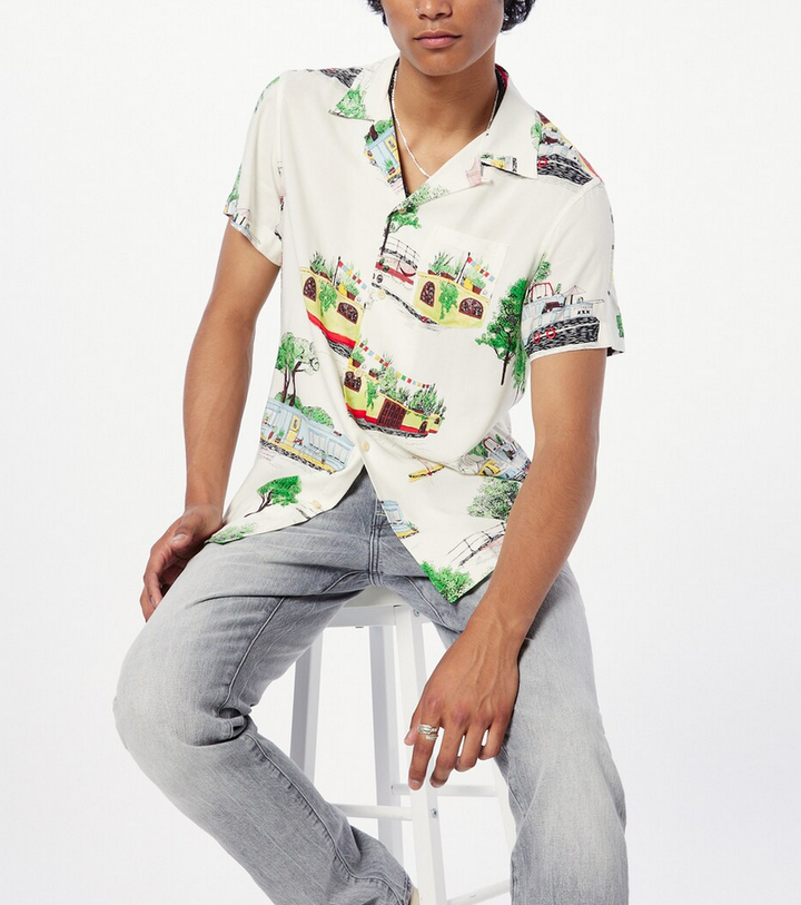 Scotch & Soda MEN Printed Short Sleeve Button Front Camp Shirt