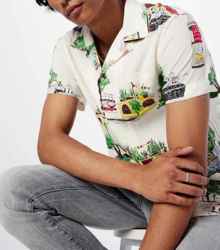 Scotch & Soda MEN Printed Short Sleeve Button Front Camp Shirt