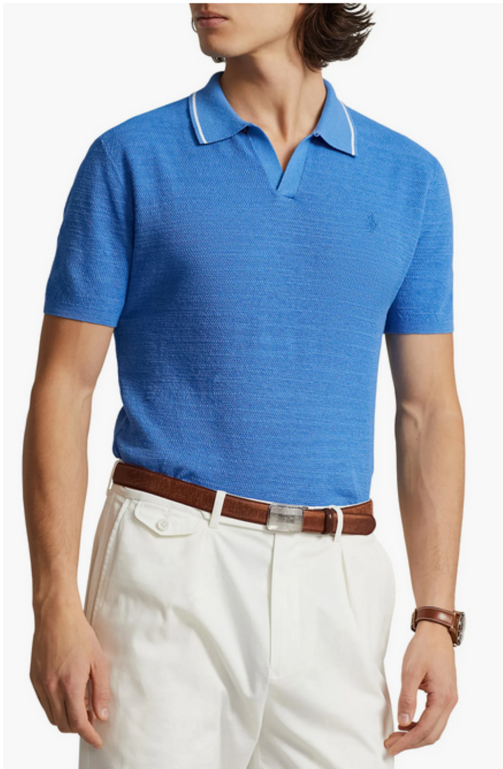 POLO Ralph Lauren MEN Textured Cotton & Linen Johnny Collar Polo