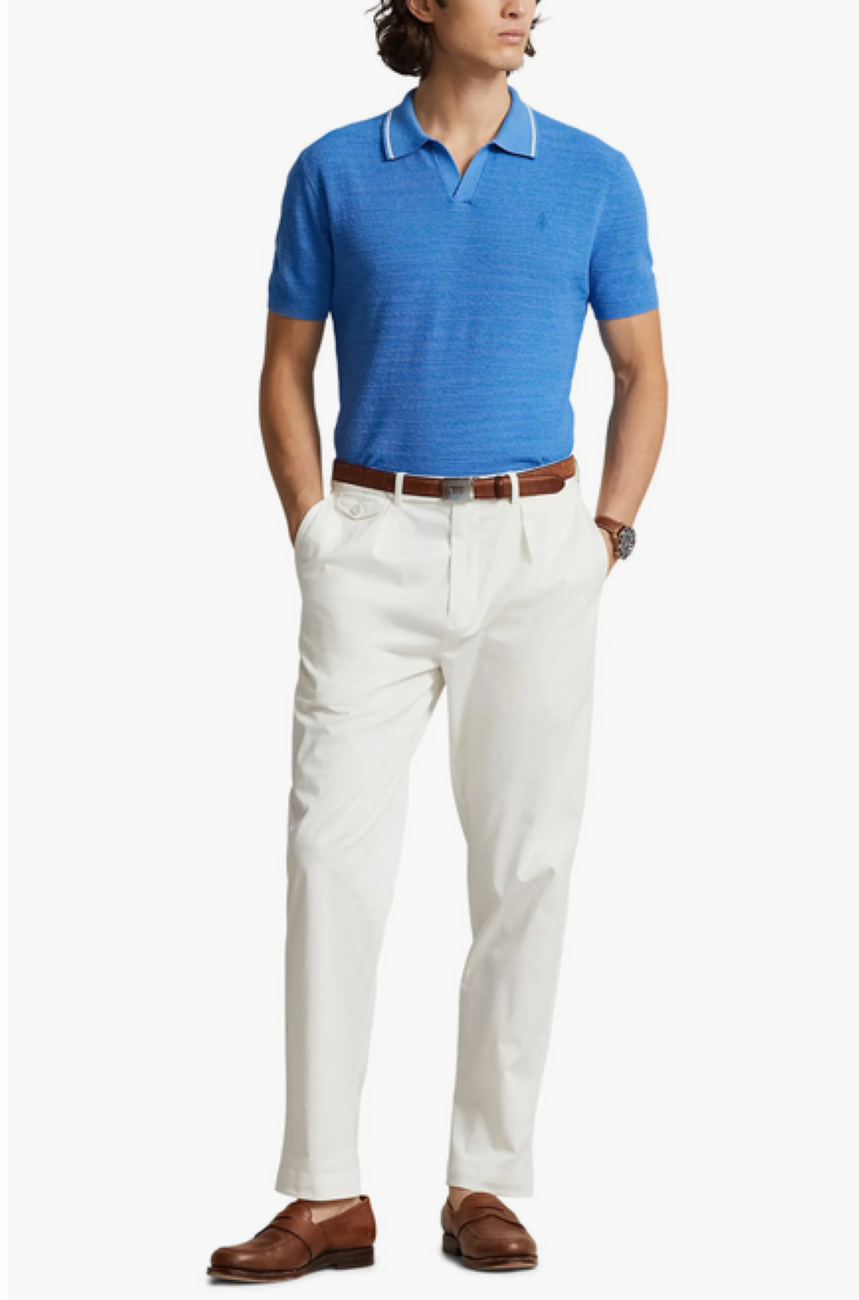 POLO Ralph Lauren MEN Textured Cotton & Linen Johnny Collar Polo