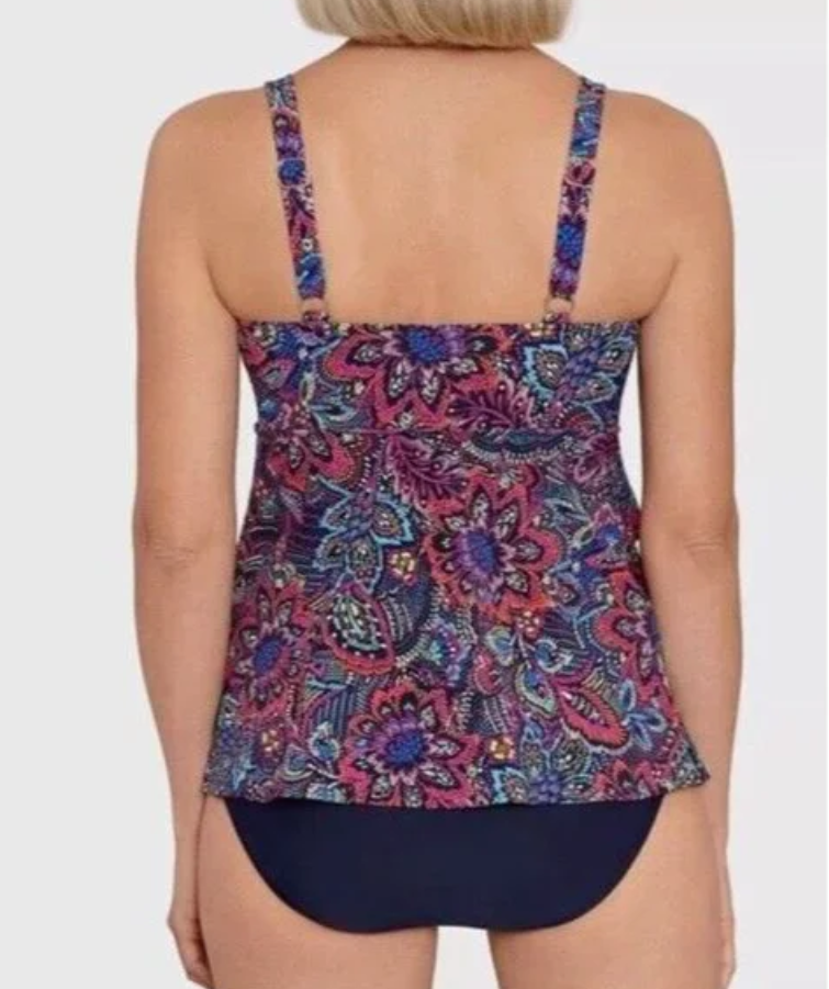 Swim Solutions Printed Tummy-Control Tiered One-Piece Swimsuit