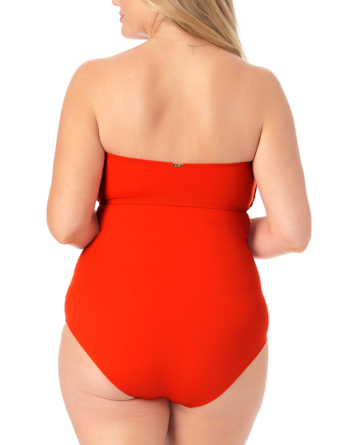 Anne Cole Plus Size Twist-Front Shirred Bandeau One-Piece Swimsuit
