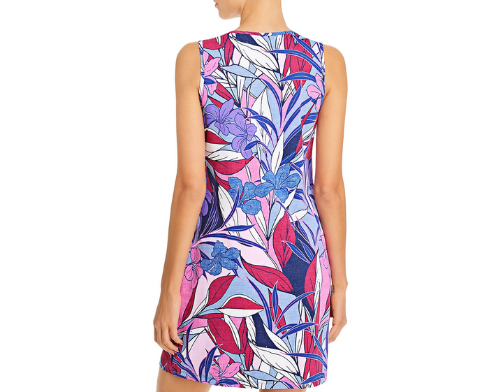 Tommy Bahama Linework Leaves Split-Neck Dress Swim Cover-Up