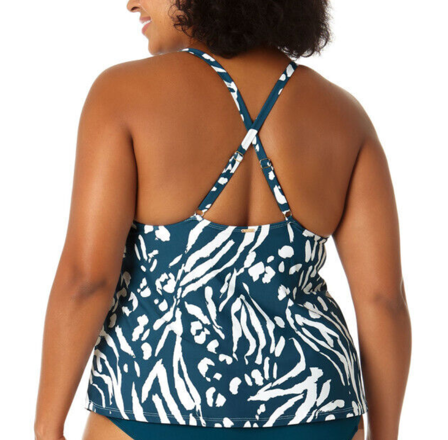 Anne Cole Plus Size Printed Crisscross Tankini Top