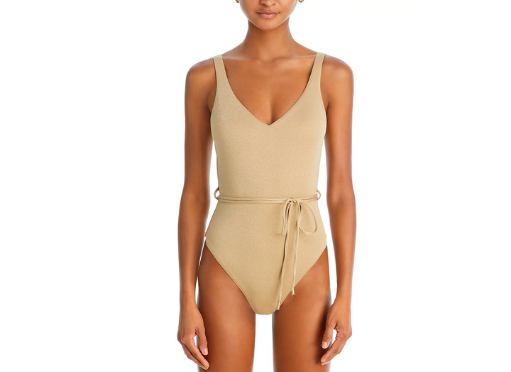 AQUA Swim Plunge Neck One Piece Swimsuit
