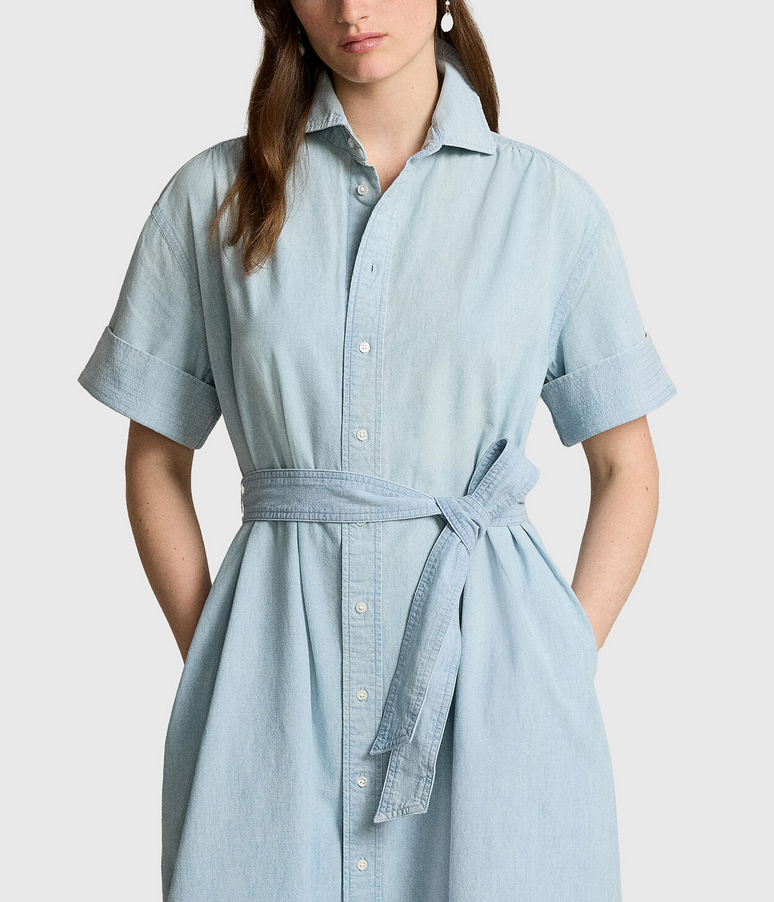 ralph lauren chambray shirt dress Pacific Blue Chambray Woven Collared Long Sleeve Shirt Dress