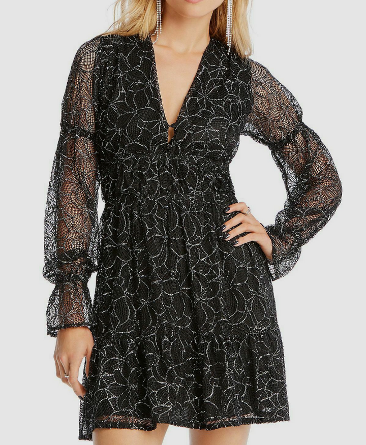 LINI Gabriella Balloon-Sleeve Embroidered Dress