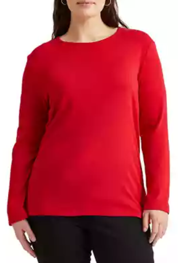 LAUREN RALPH LAUREN Plus-Size Cotton-Blend Long-Sleeve Top