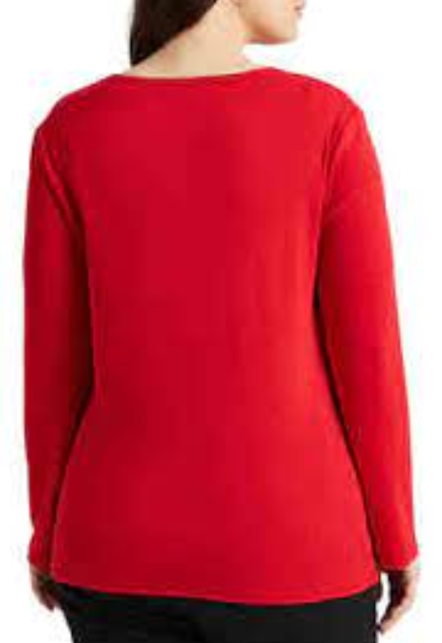 LAUREN RALPH LAUREN Plus-Size Cotton-Blend Long-Sleeve Top