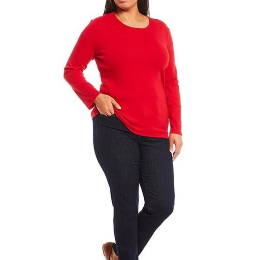 LAUREN RALPH LAUREN Plus-Size Cotton-Blend Long-Sleeve Top