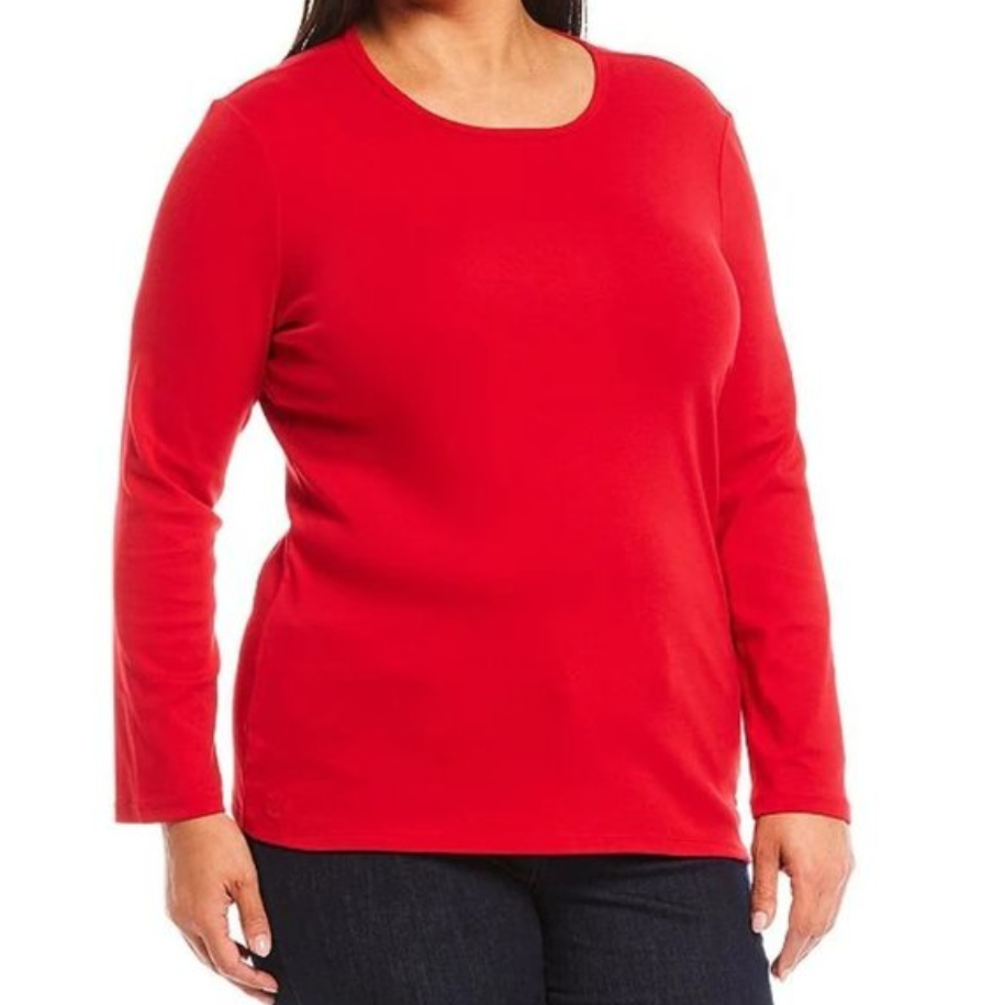 LAUREN RALPH LAUREN Plus-Size Cotton-Blend Long-Sleeve Top