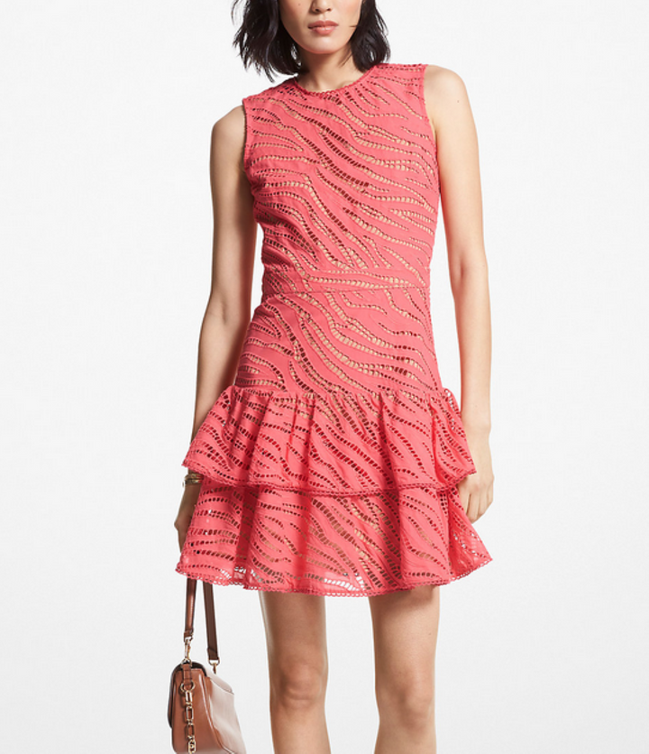 MICHAEL MICHAEL KORS Zebra Eyelet Cotton Ruffle Dress