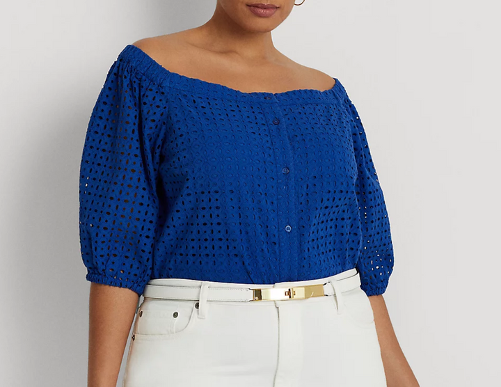 LAUREN RALPH LAUREN Plus Size Eyelet Cotton Off-the-Shoulder Blouse