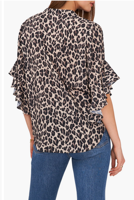 Vince Camuto Ruffle-Sleeve Leopard-Print Blouse