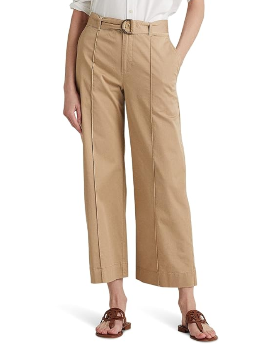 LAUREN RALPH LAUREN Micro-Sanded Twill Belted Wide-Leg Pants
