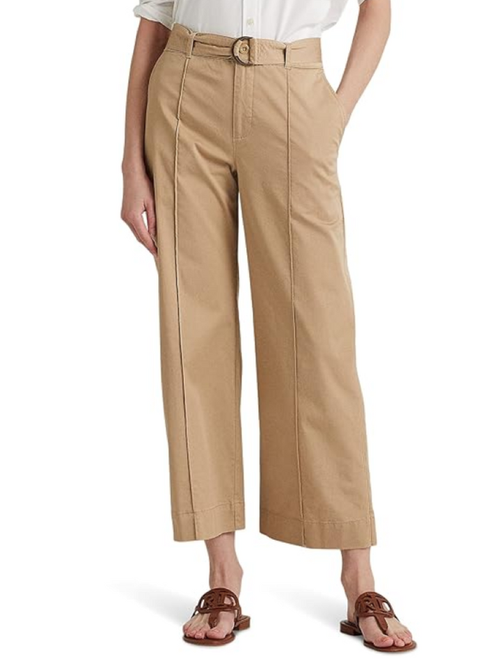 LAUREN RALPH LAUREN Micro-Sanded Twill Belted Wide-Leg Pants
