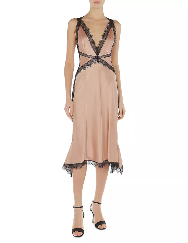 Alberta Ferretti Lace Trim Satin Slip Dress