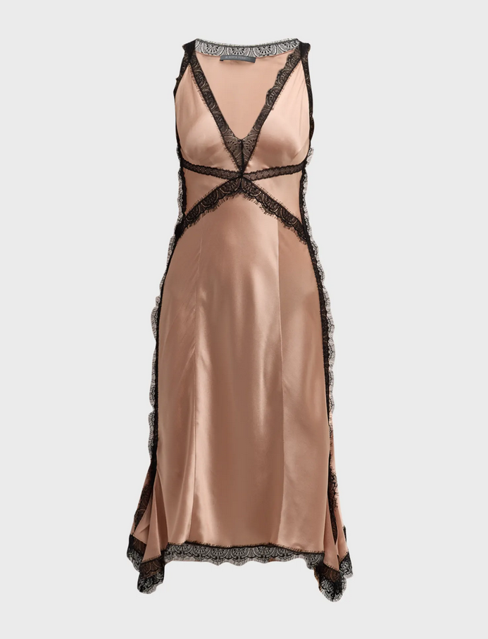 Alberta Ferretti Lace Trim Satin Slip Dress