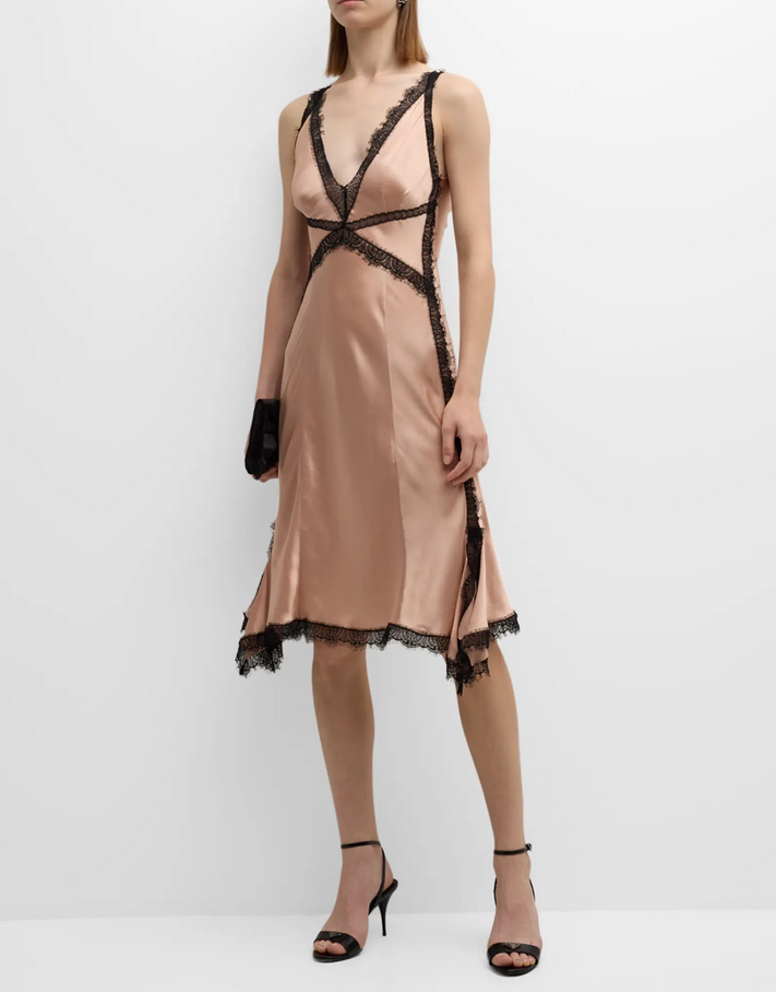 Alberta Ferretti Lace Trim Satin Slip Dress