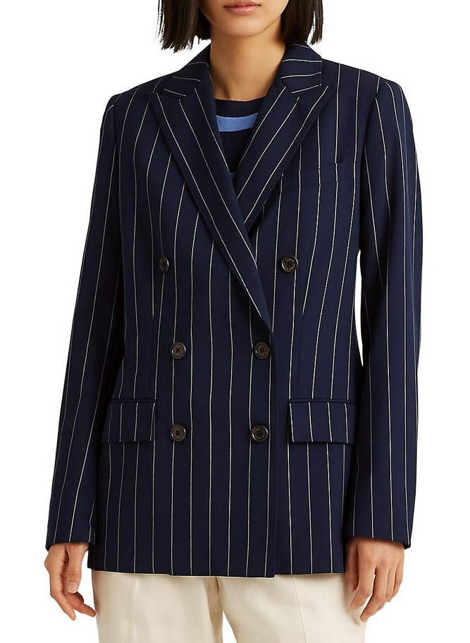 LAUREN RALPH LAUREN Stretch-Wool Crepe Pinstripe Blazer