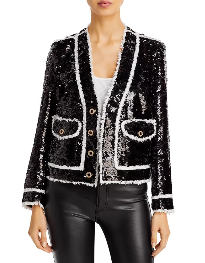 AQUA Sequin Contrast Trim Blazer