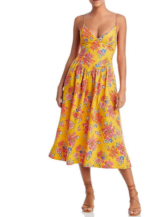 RHODE Sophie Sleeveless Floral Print Midi Dress